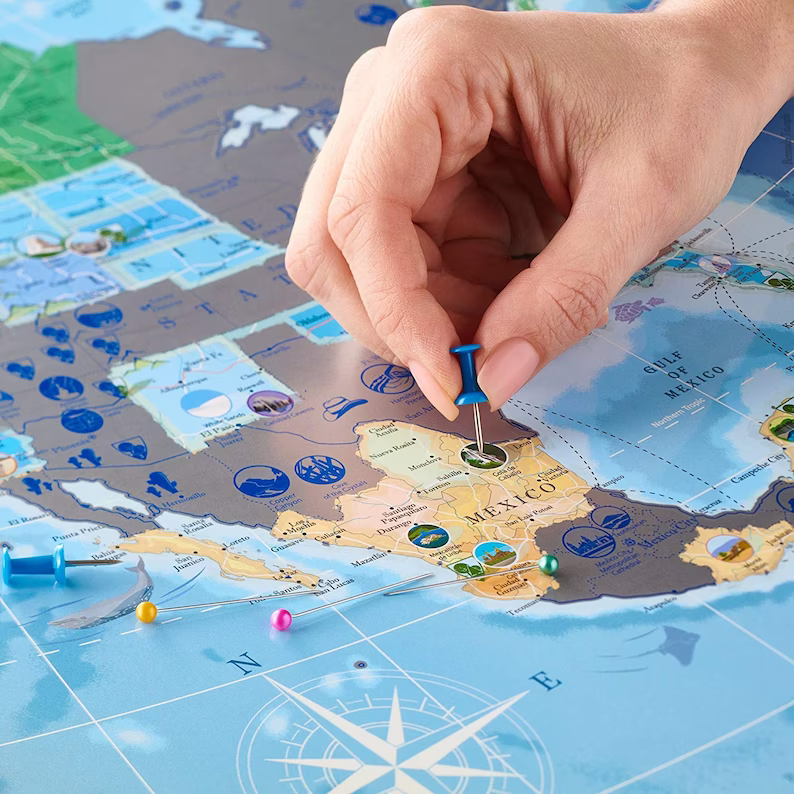 Travel gift Deluxe Edition North America Scratch Off Map, USA Map Wall Poster 16x24 Inches, Flags and National Parks pin map