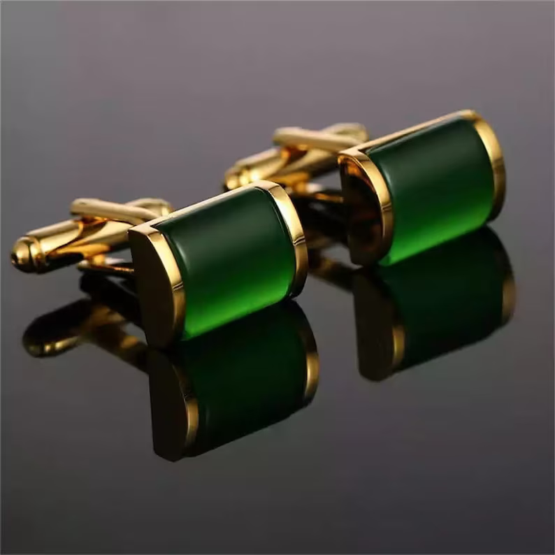 Gold Green Vintage Cufflinks | Mens Cufflinks | Suit Shirt Cufflinks