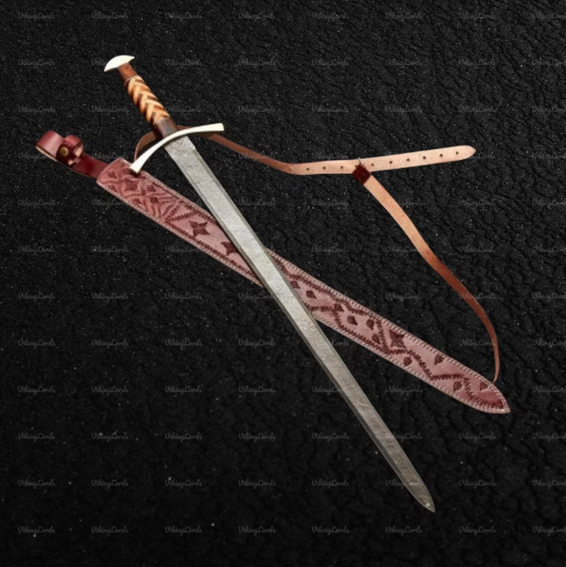 Custom Handmade Damascus steel Viking Sword Gift, Viking 40 inch Sword with Leather sheath
