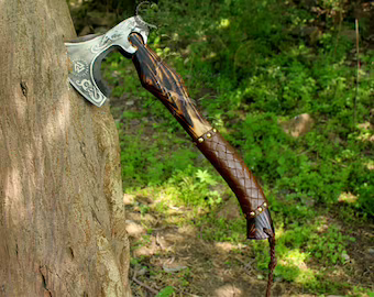 Custom Gift Forged Carbon Steel Viking Axe Hatchet Rose Wood Shaft, Throwing Bearded Camping Axe