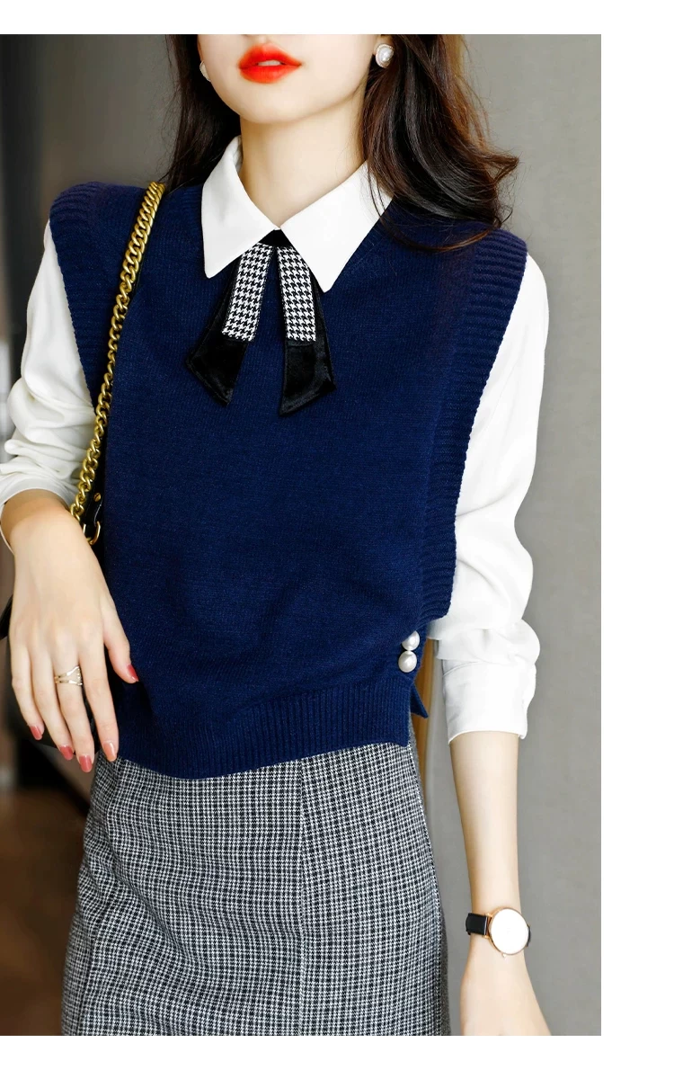 O-neck Cashmere vest women's sweater autumn and winter new Korean loose Pearl sweater vest sleeveless sweater