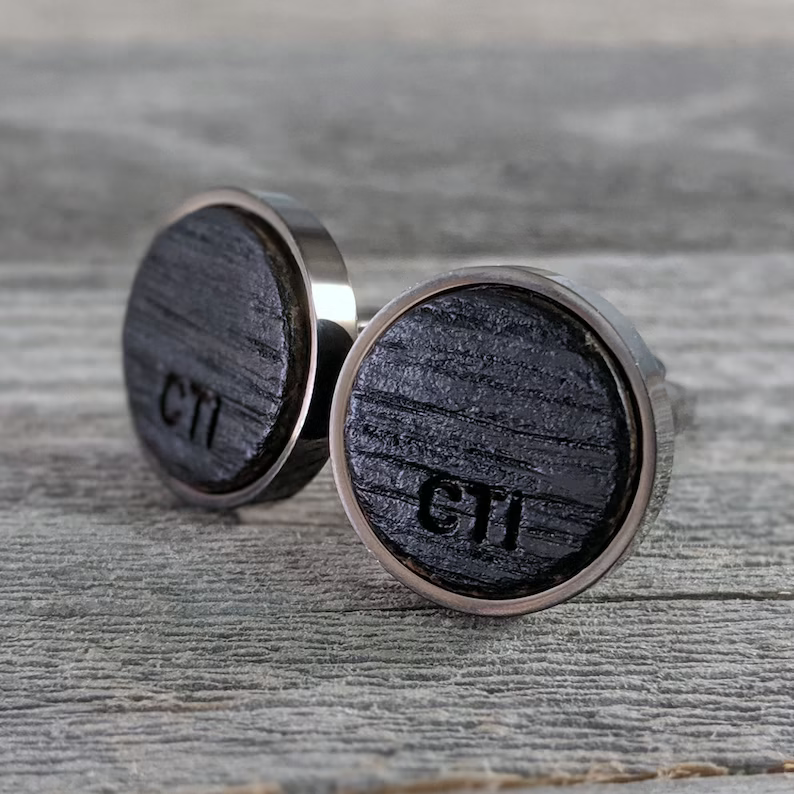 Cufflinks Crafted from a Bourbon Barrel