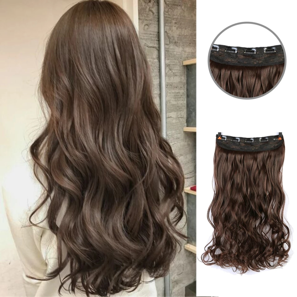 Synthetic Hair Extension With 5 Clips Curly Clip In One Piece Black Blond Brown For Women's Long Wigs Hair Accessories